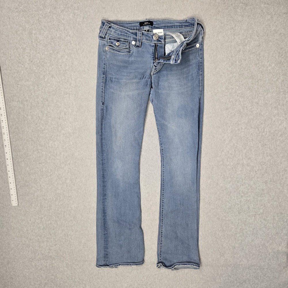 True Religion Women Jeans 29 Blue Denim Bootcut Becca Low Rise Straight